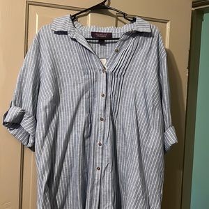 Half sleeve button up blue striped shirt